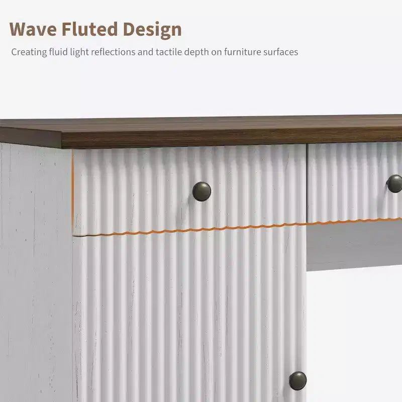 Rangement de bureau cannelé pour bureau à domicile, bureau de direction moderne de 60 pouces avec station de charge, bureau d'ordinateur en bois avec tiroirs de classement pour salle d'étude