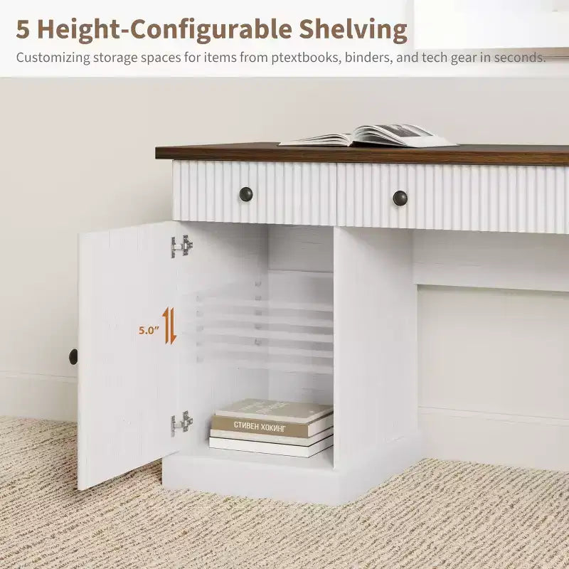 Rangement de bureau cannelé pour bureau à domicile, bureau de direction moderne de 60 pouces avec station de charge, bureau d'ordinateur en bois avec tiroirs de classement pour salle d'étude