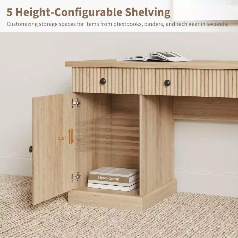 Rangement de bureau cannelé pour bureau à domicile, bureau de direction moderne de 60 pouces avec station de charge, bureau d'ordinateur en bois avec tiroirs de classement pour salle d'étude