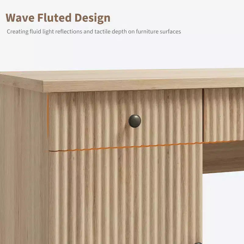 Rangement de bureau cannelé pour bureau à domicile, bureau de direction moderne de 60 pouces avec station de charge, bureau d'ordinateur en bois avec tiroirs de classement pour salle d'étude