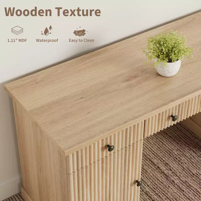 Rangement de bureau cannelé pour bureau à domicile, bureau de direction moderne de 60 pouces avec station de charge, bureau d'ordinateur en bois avec tiroirs de classement pour salle d'étude