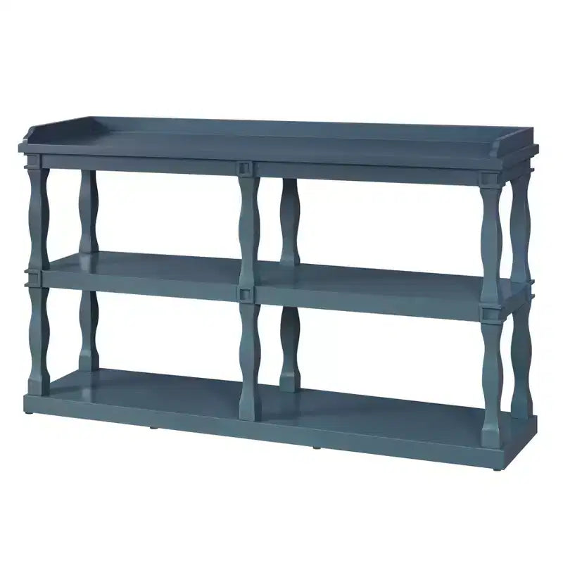 Console étroite avec 3 étagères ouvertes et pieds colonnes romaines – 152 cm