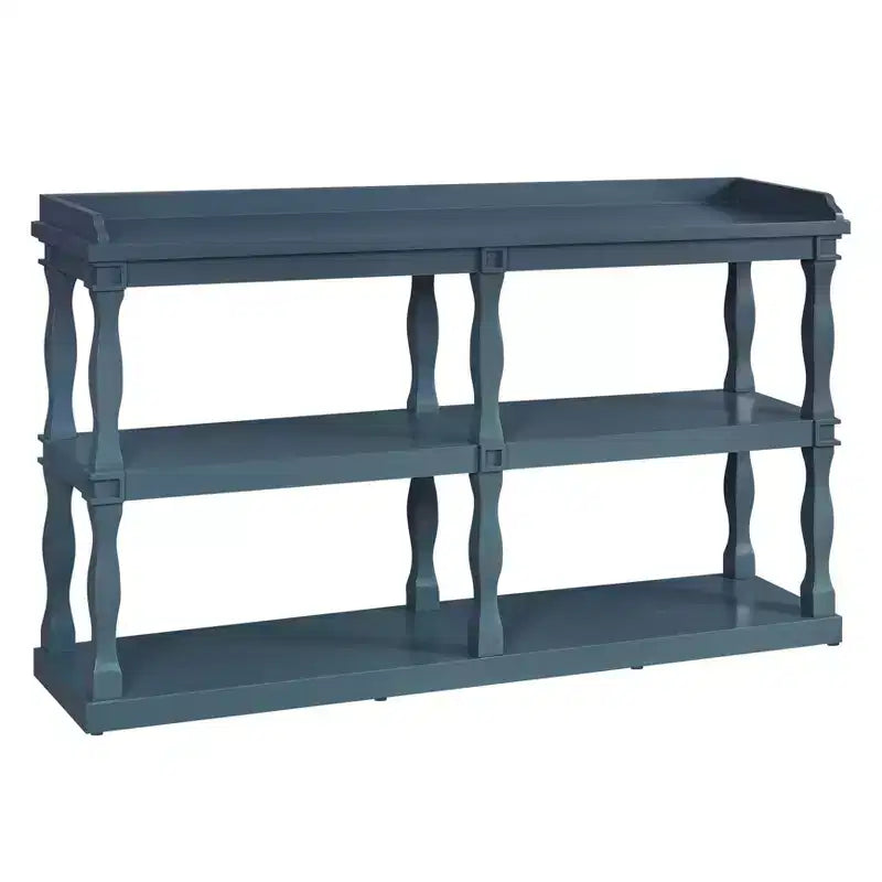 Console étroite avec 3 étagères ouvertes et pieds colonnes romaines – 152 cm