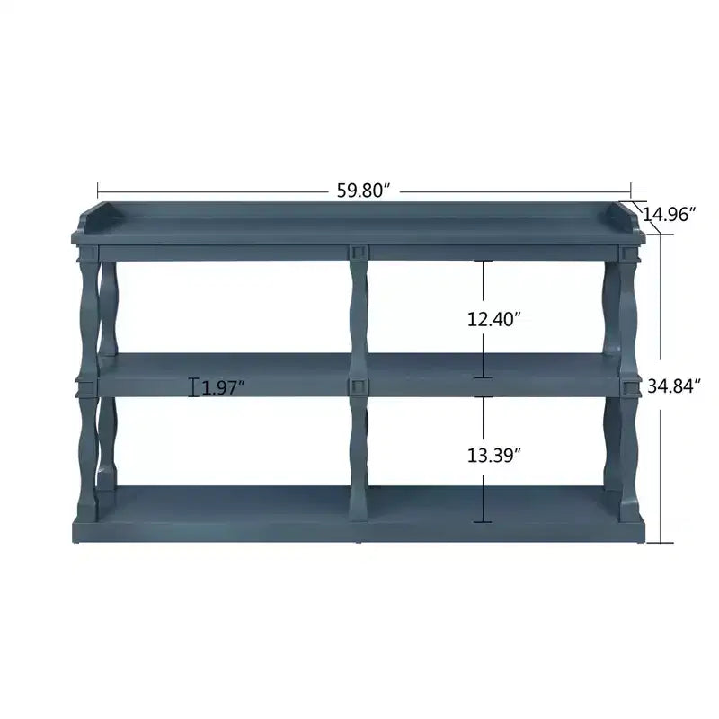 Console étroite avec 3 étagères ouvertes et pieds colonnes romaines – 152 cm