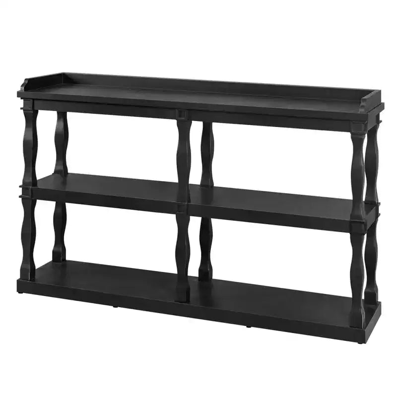 Console étroite avec 3 étagères ouvertes et pieds colonnes romaines – 152 cm
