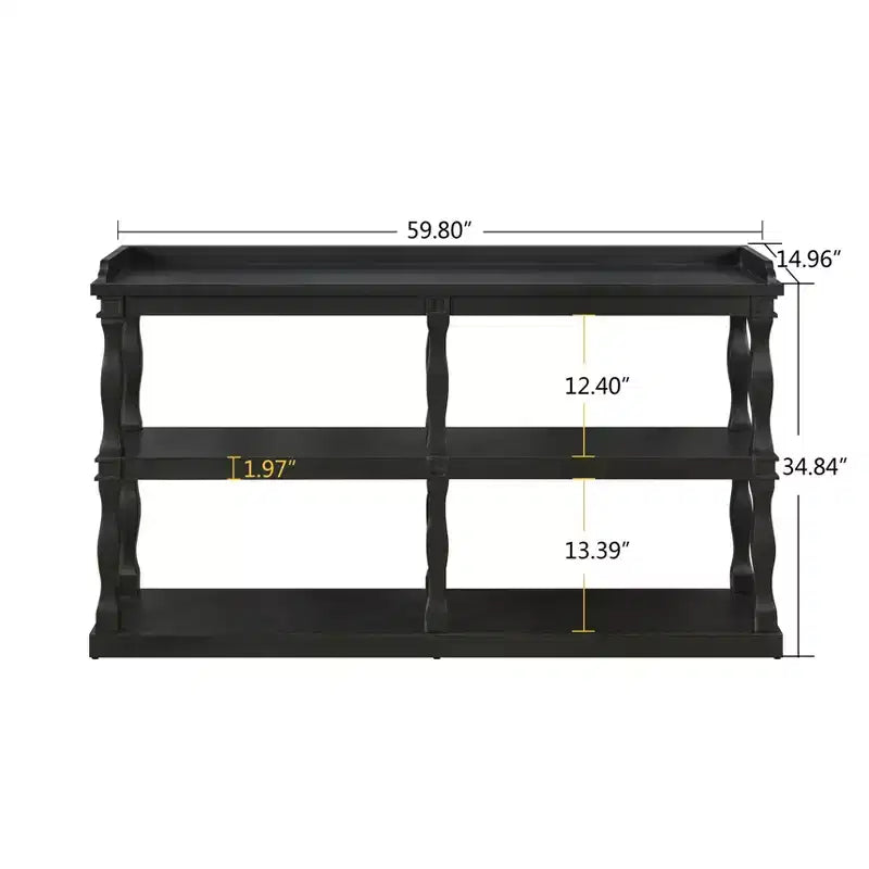 Console étroite avec 3 étagères ouvertes et pieds colonnes romaines – 152 cm