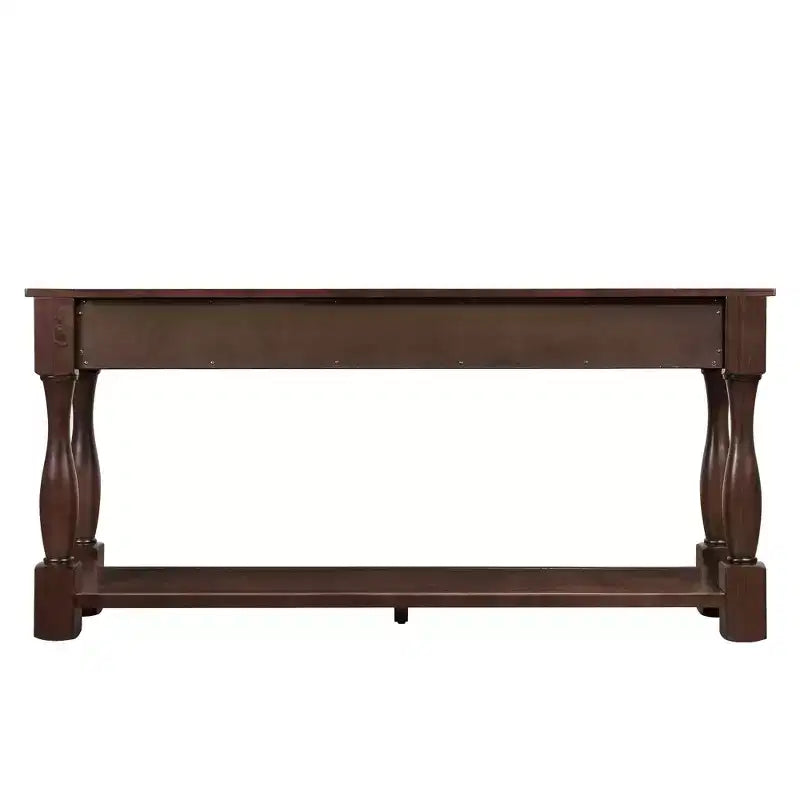 Table console vintage en pin de 61 po avec 3 tiroirs et une étagère inférieure – Blanche