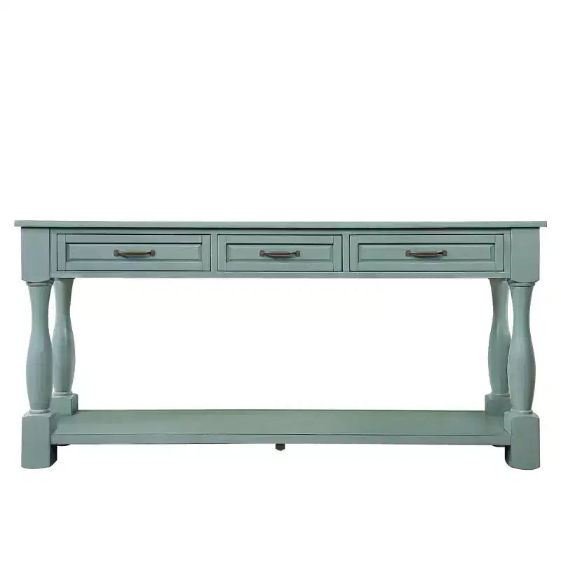 Table console vintage en pin de 61 po avec 3 tiroirs et une étagère inférieure – Blanche