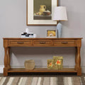 Table console vintage en pin de 61 po avec 3 tiroirs et une étagère inférieure – Blanche