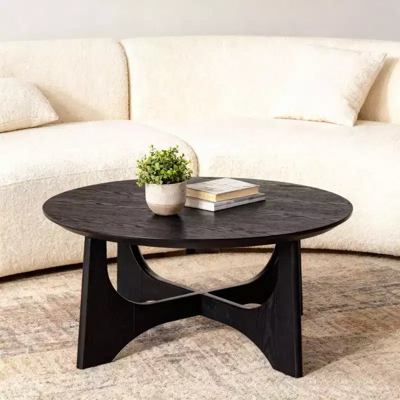 Table basse ronde avec piètement sculptural – Noir, 91 cm