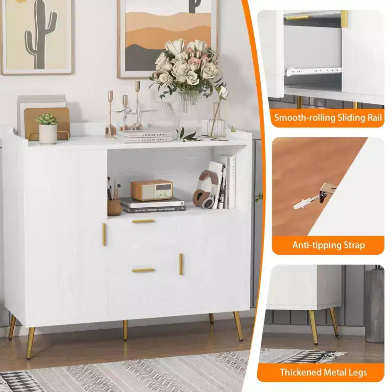 Meuble Micro-ondes de Cuisine 102 cm, Buffet de Ferme avec Rangement et Tiroirs