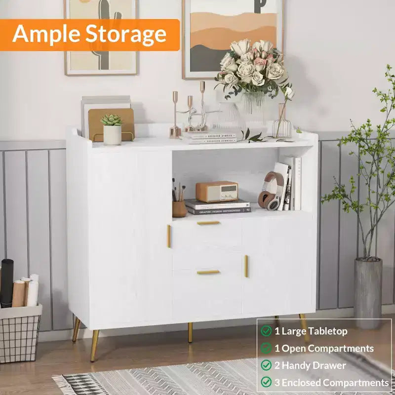 Meuble Micro-ondes de Cuisine 102 cm, Buffet de Ferme avec Rangement et Tiroirs