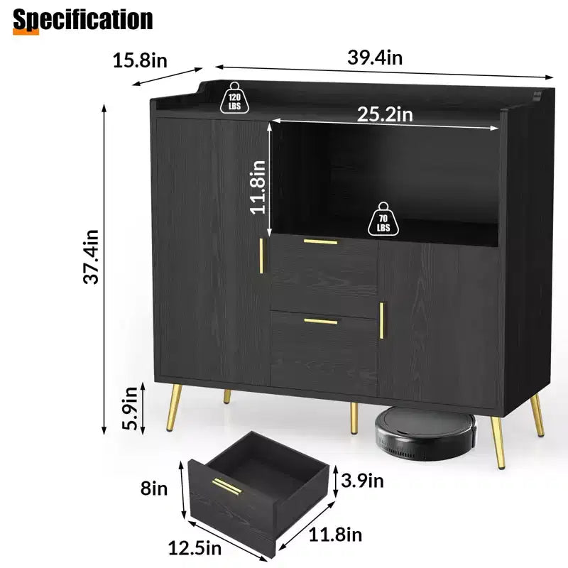 Meuble Micro-ondes de Cuisine 102 cm, Buffet de Ferme avec Rangement et Tiroirs