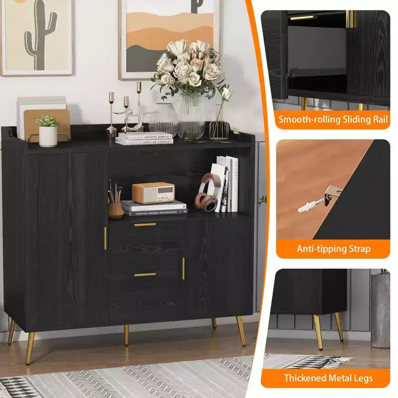 Meuble Micro-ondes de Cuisine 102 cm, Buffet de Ferme avec Rangement et Tiroirs