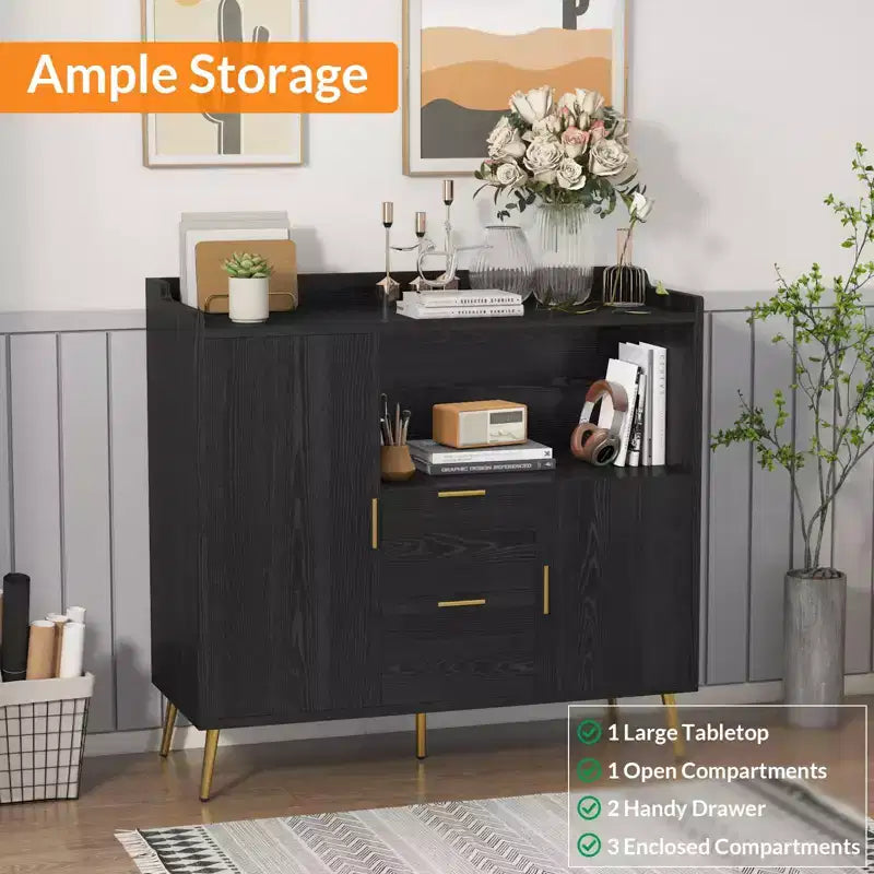 Meuble Micro-ondes de Cuisine 102 cm, Buffet de Ferme avec Rangement et Tiroirs
