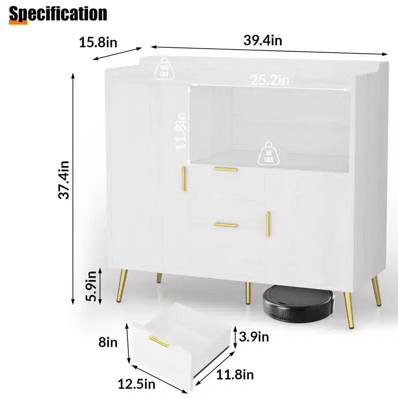 Meuble Micro-ondes de Cuisine 102 cm, Buffet de Ferme avec Rangement et Tiroirs