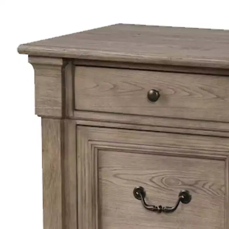 Table de chevet rustique gris patiné en bois massif avec 2 tiroirs, 71 cm