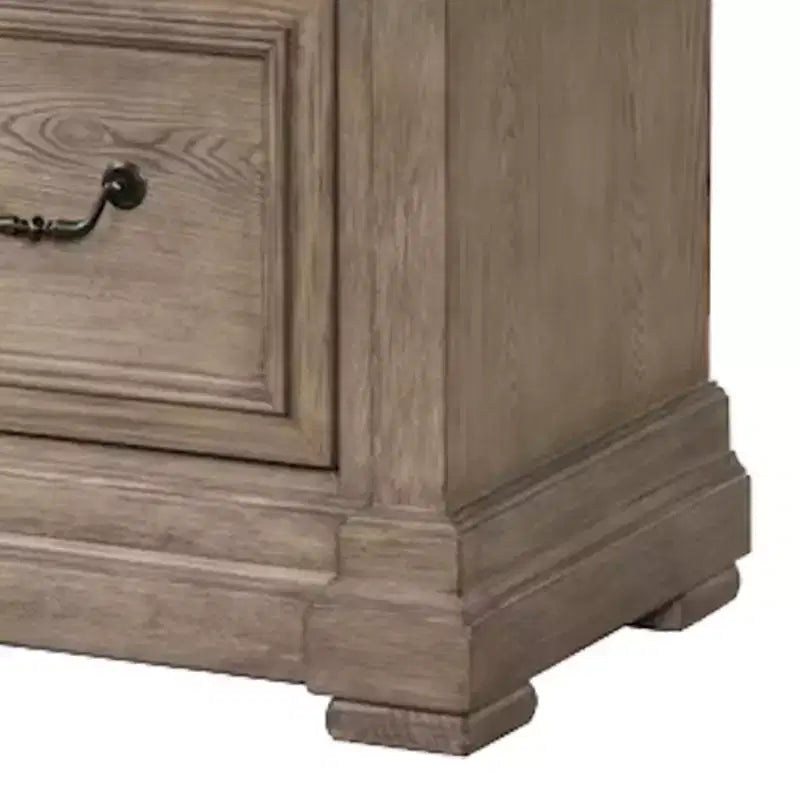 Table de chevet rustique gris patiné en bois massif avec 2 tiroirs, 71 cm
