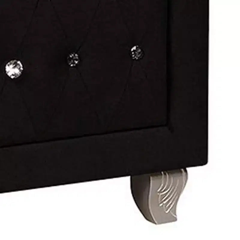 Table de chevet Glam en velours noir avec 2 tiroirs et poignées en cristal
